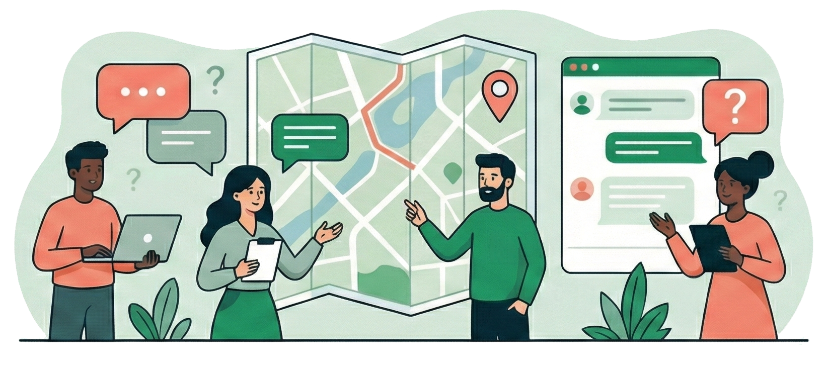 Illustration of a restaurant owner sending a message to the Health Inspector team