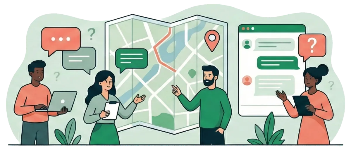 Illustration of a restaurant owner sending a message to the Local Health Inspections team